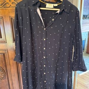 Maeve black Button-Down Shirt Dress with cream Dot Print